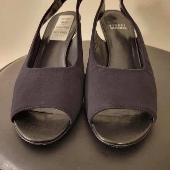 Stuart Weitzman Black Suede Open-Toe Slingback Heels Sz. 7 M - Picture 7 of 12